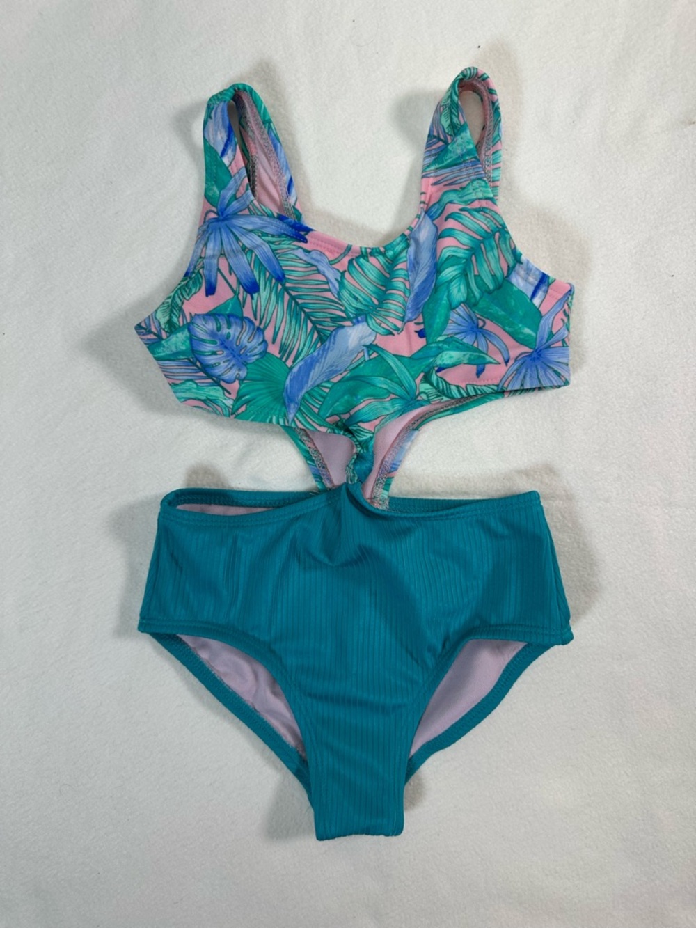 NWT Art Class Girls’ Pink & Teal Tropical One-Piece Swimsuit Size XS (4/5)